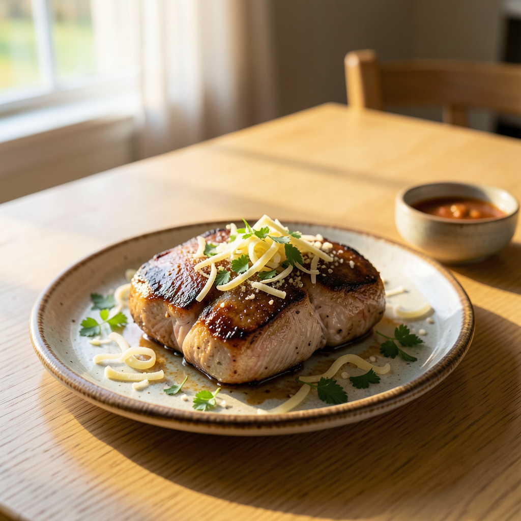 Mouth-watering Air Fryer Pork Chops Recipe: Juicy & Crispy in 15 Minutes garnished with fresh herbs