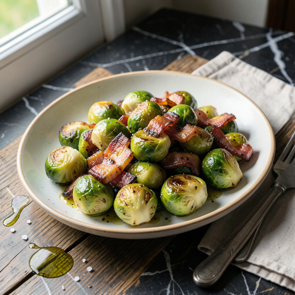 best brussel sprouts and bacon recipe illustration with key details