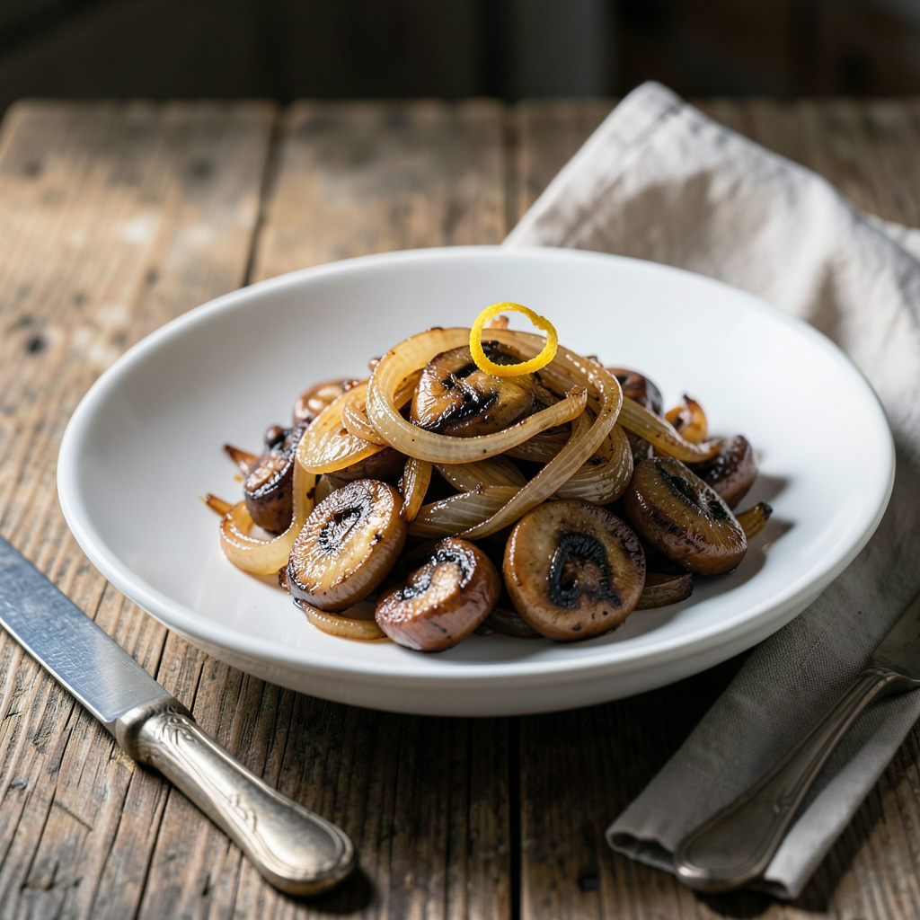 Visual representation of caramelized onions and mushrooms recipe