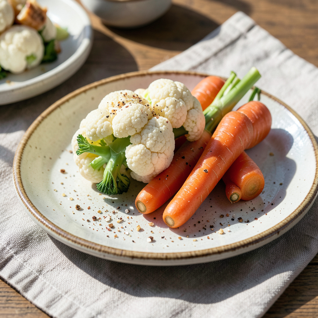 Succulent Cauliflower and Carrots Recipe: Roasted to Golden Perfection displayed on a plate