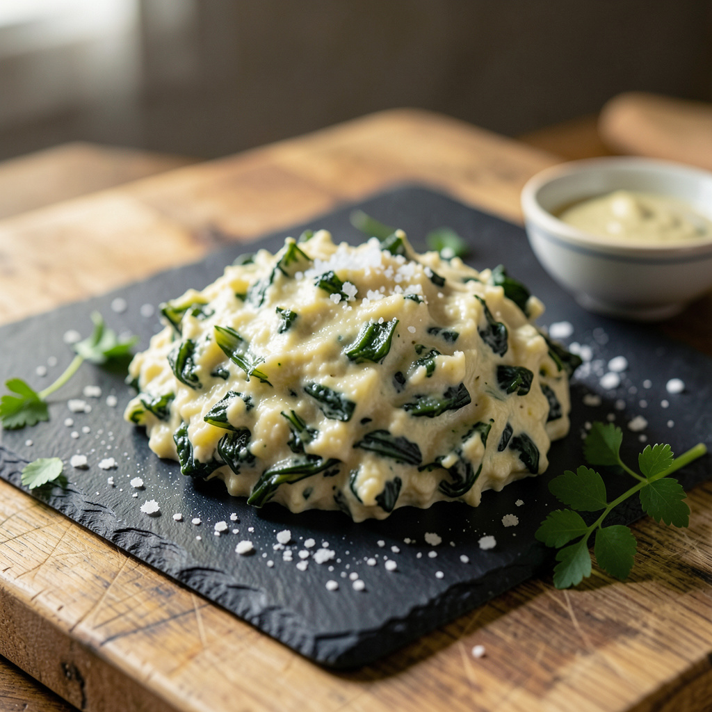 Mouth-watering Fleming's Creamed Spinach Recipe: Rich & Creamy Restaurant Style garnished with fresh herbs