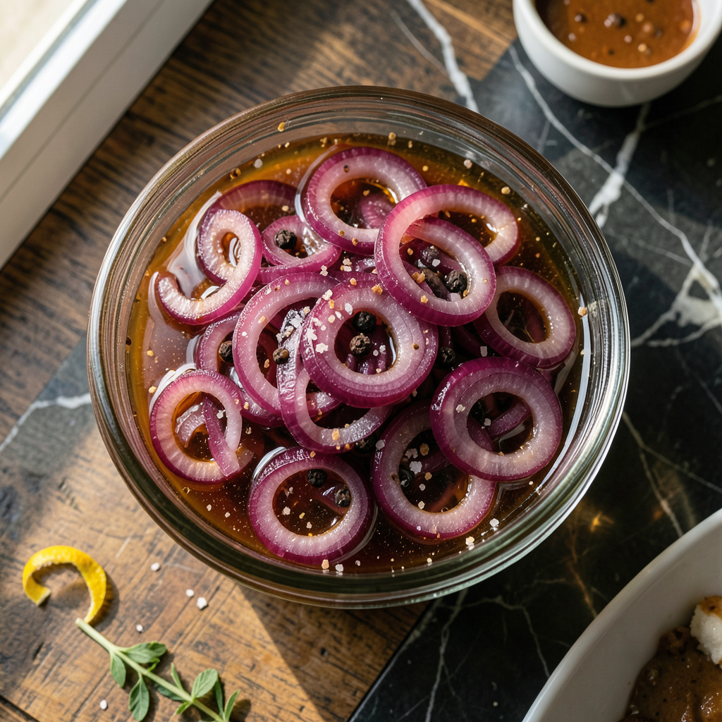 pickled red onion recipe illustration with key details