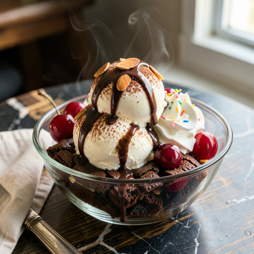 Comprehensive Brownie Sundae Recipe: Decadent Dessert with Perfectly Melted Ice Cream visual reference