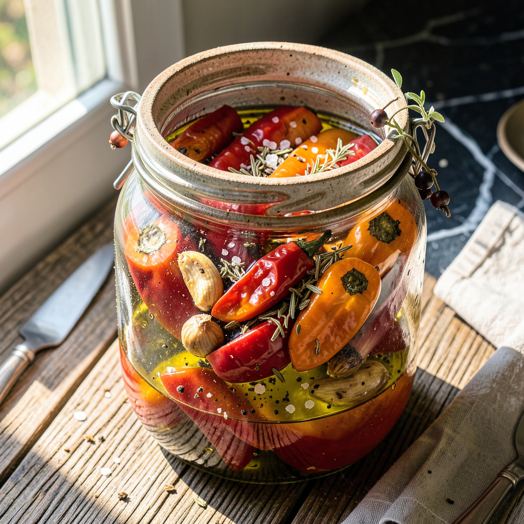 Visual representation of Hot Peppers In Oil Recipe: Spicy Condiment With Bold Flavor