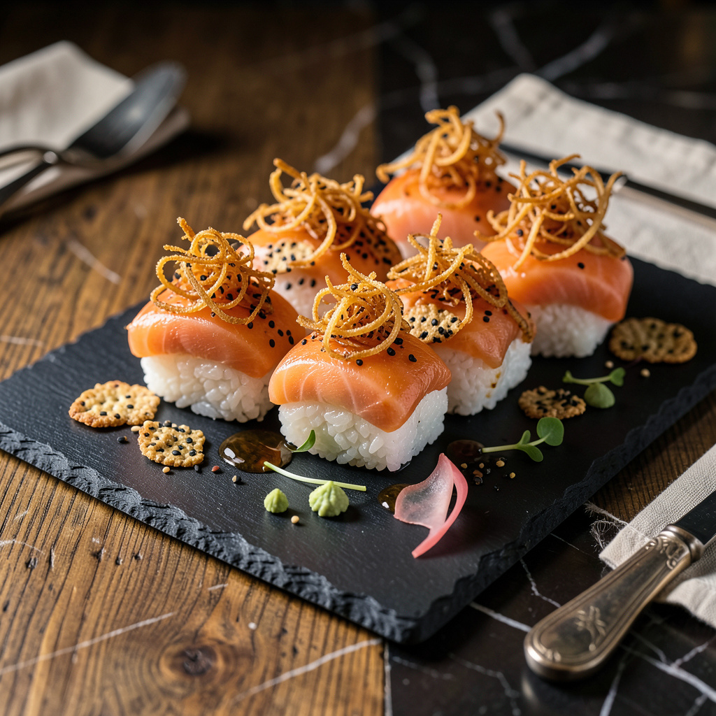 Fried Onion on Sushi: Crispy, Golden Topping for Extra Crunch example with annotations