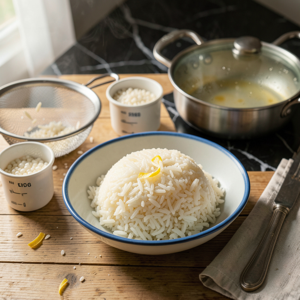 Visual representation of how to make a single serving of rice