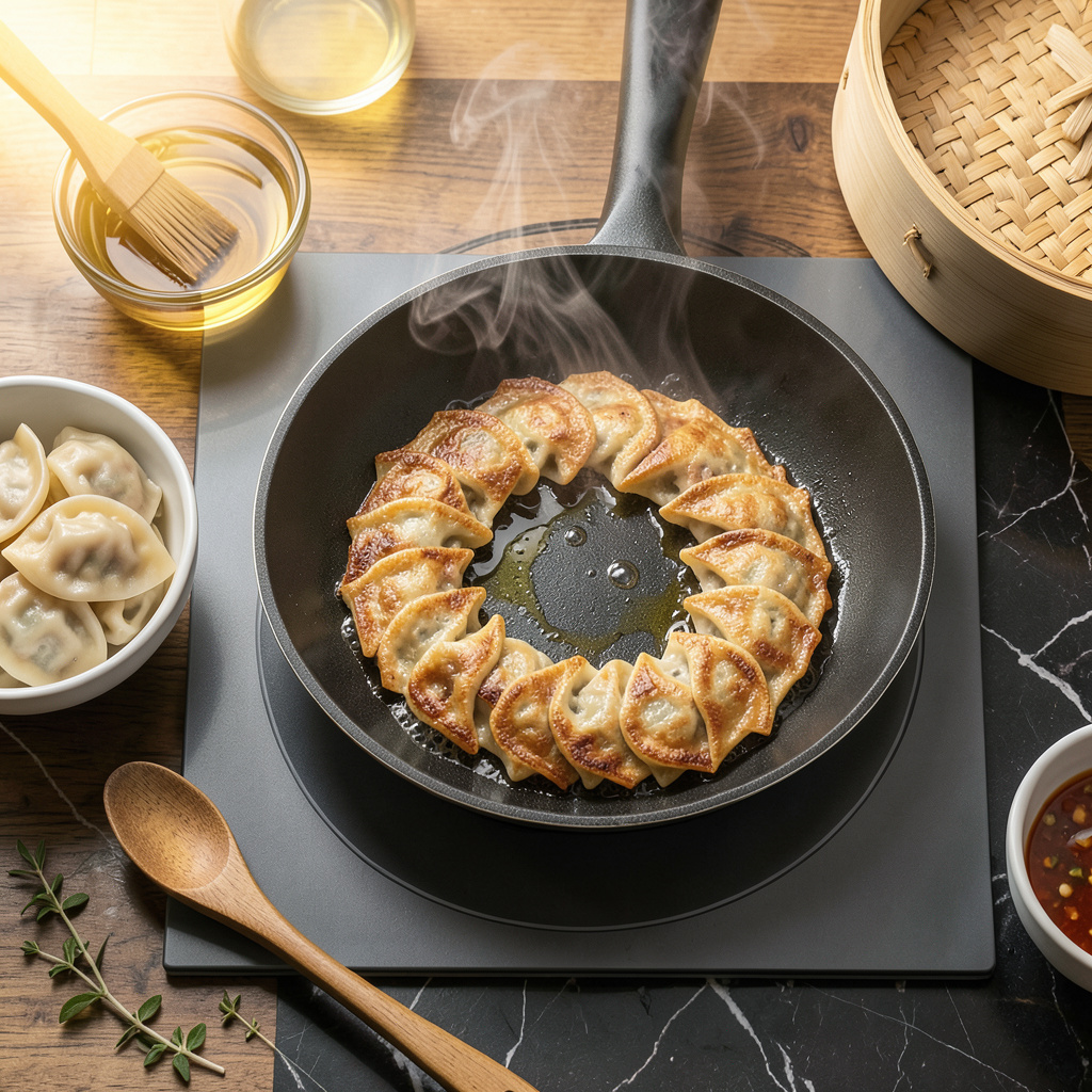 How to Pan Fry Gyoza: Crispy Bottomed Perfection in Minutes example with annotations