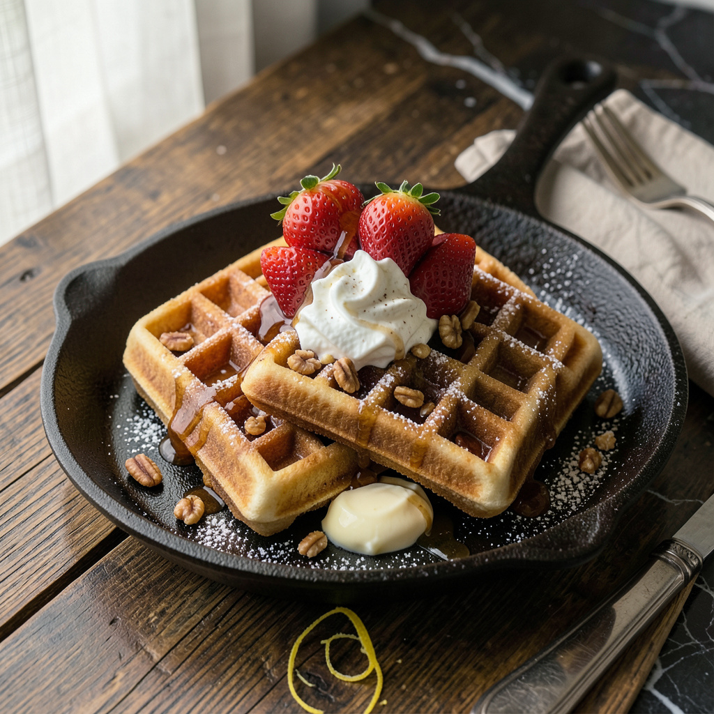 Waffles Without a Waffle Maker: Crispy Gridiron Magic on Your Stovetop example with annotations