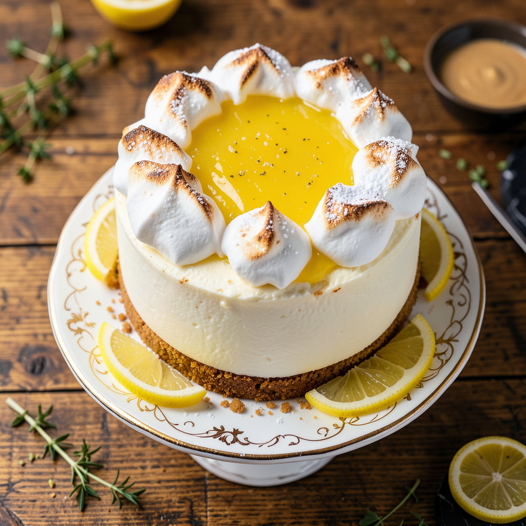 Visual representation of Cheesecake Factory Lemon Meringue Cheesecake Recipe: Zesty Citrus Layers With Toasted Meringue Swirls