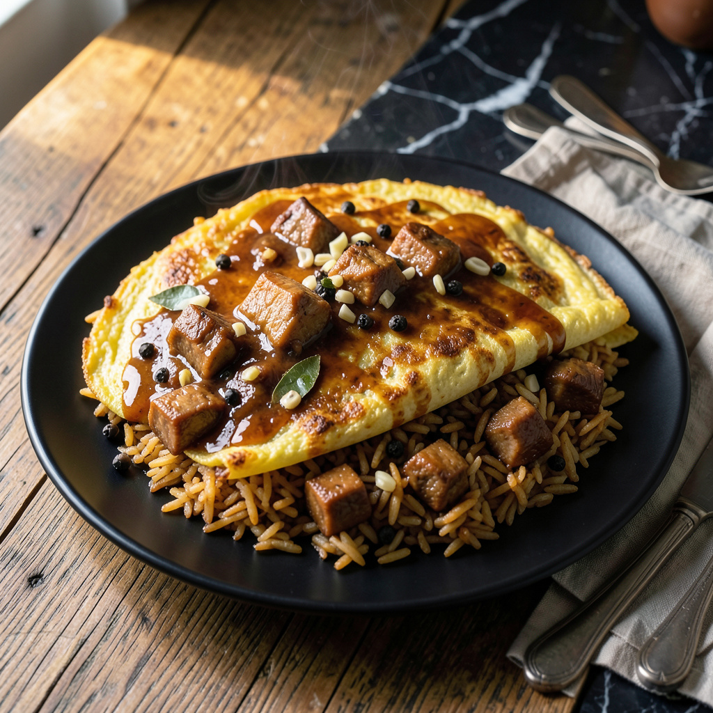 Pork Adobo Fried Rice Omelette Recipe: Filipino Fusion Breakfast Delight
